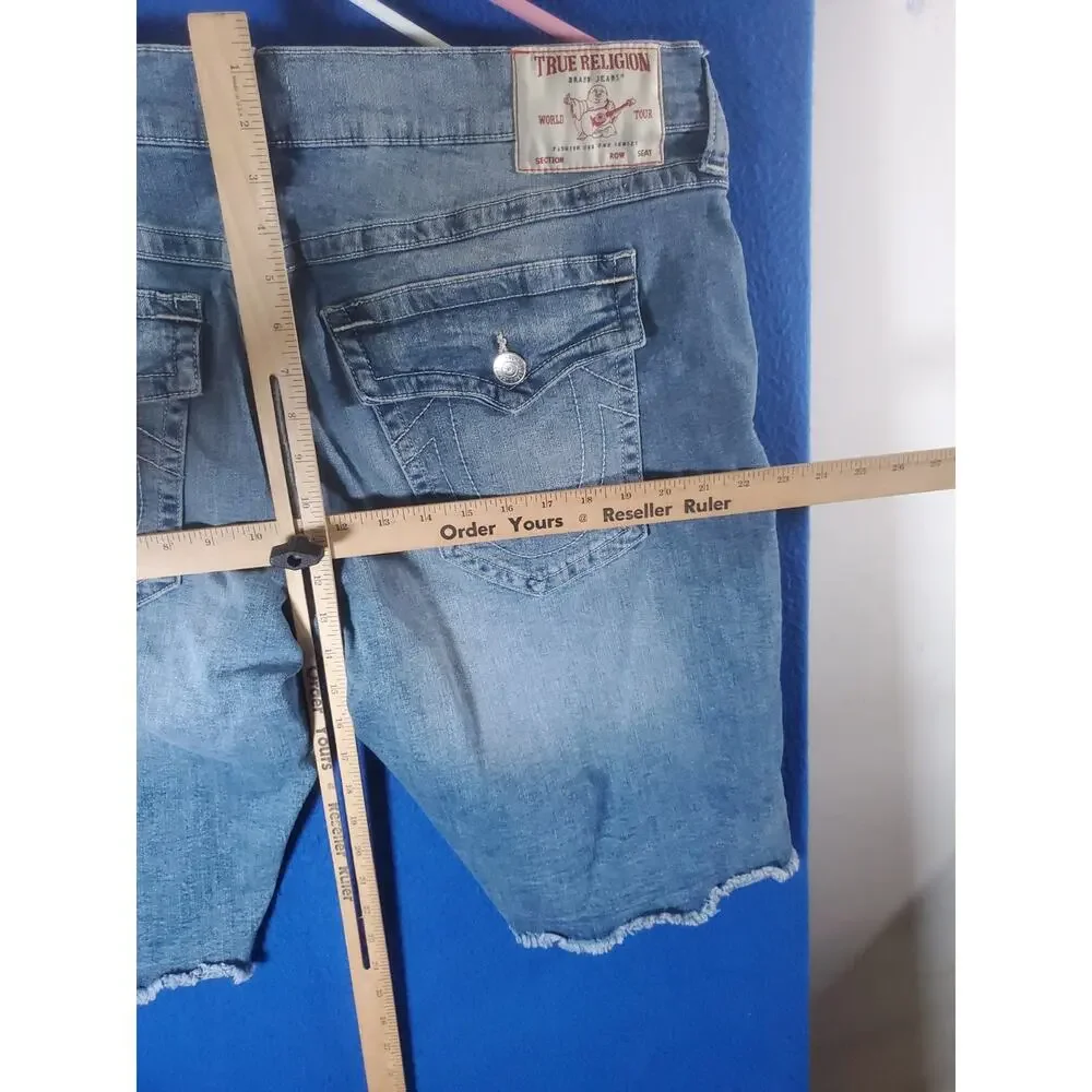 True Religion Ricky Jeans Shorts Men Size 42 Relaxed Straight Flap Pocket NEW